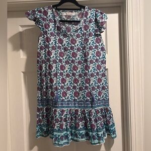 Vibrant Floral Dress with Ruffle Sleeves